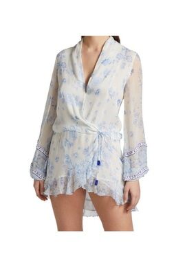 Rococo Sand Blue Floral Sheer Wrap dress short.